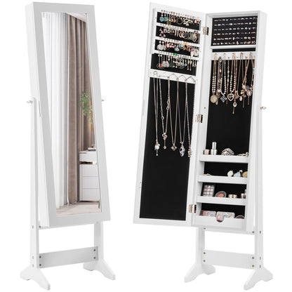 Samostojeći Ormar za Nakit sa Ogledalom 144 cm Beli