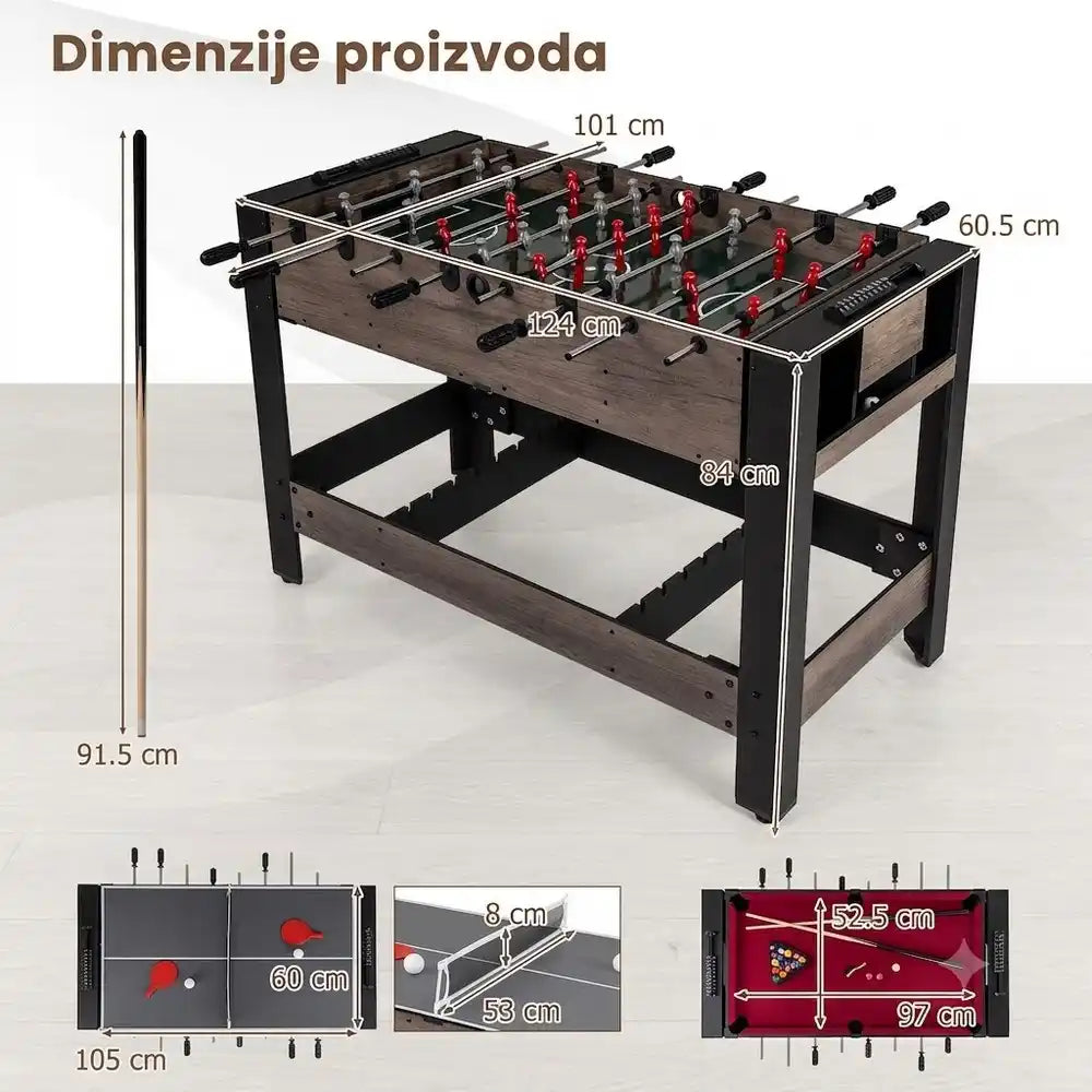 Sportivo 3u1 multifunkcionalni sto za stoni fudbal 125 cm