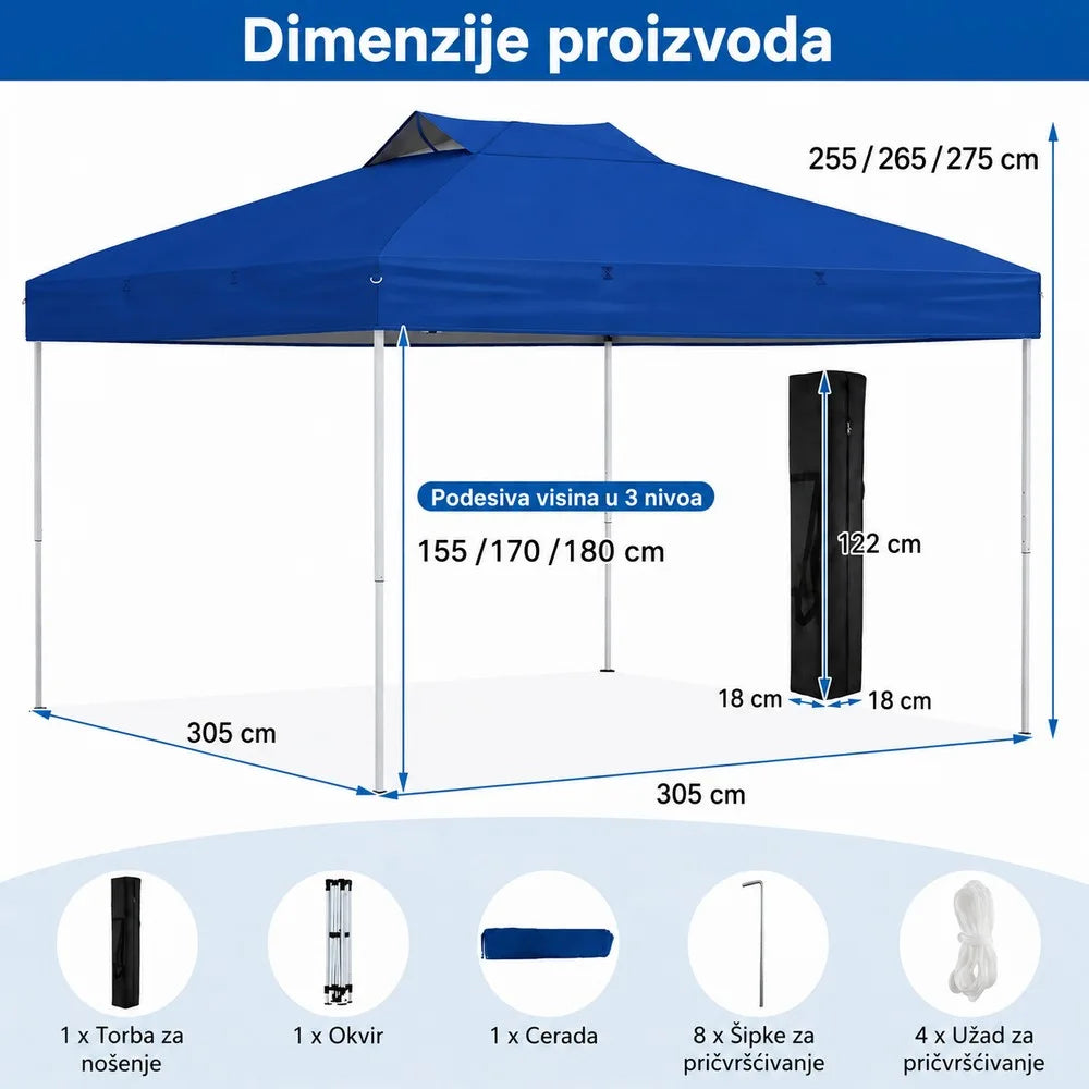 Venturo Garden 3x3m Plavi Paviljon sa mehanizmom