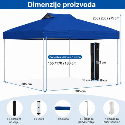 Venturo Garden 3x3m Plavi Paviljon sa mehanizmom