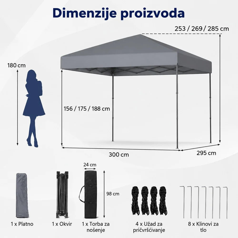 Venturo Garden 3x3m Sivi Paviljon sa mehanizmom