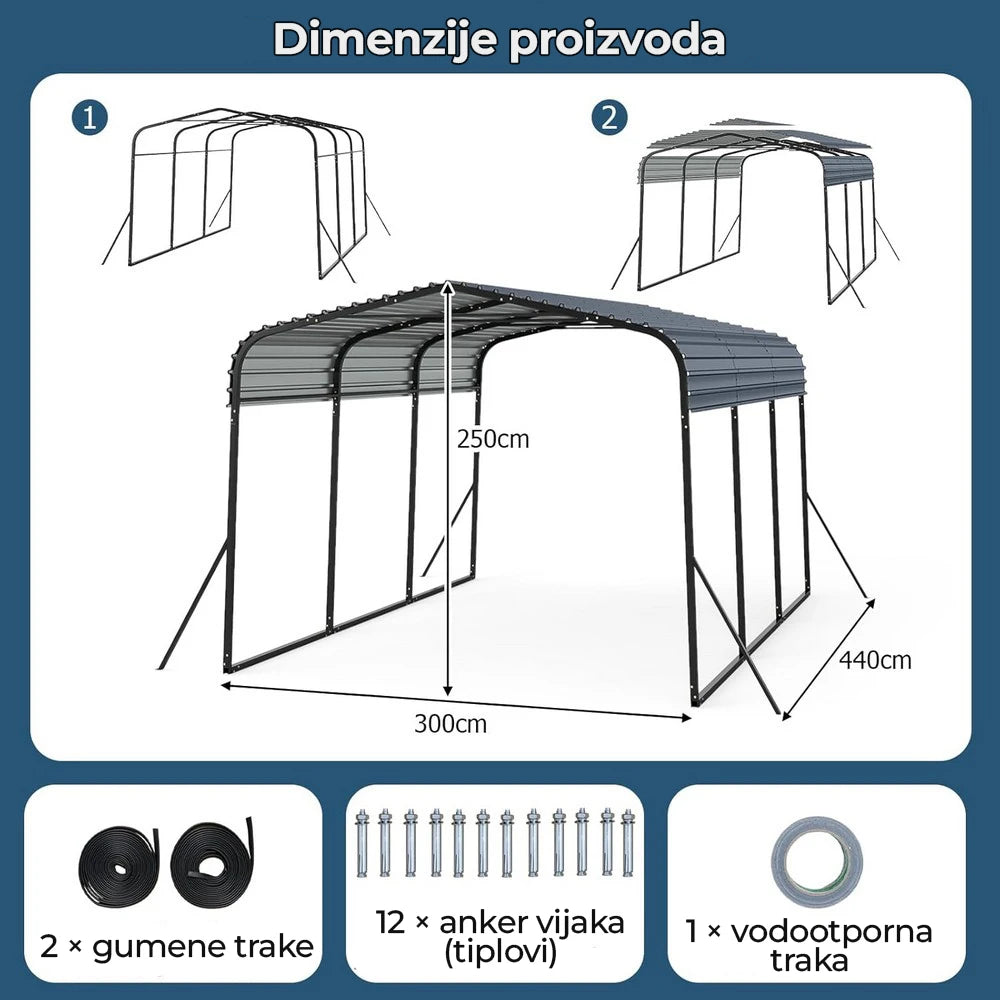 metalna garaža nadstrešnica za auto 440x300 cm