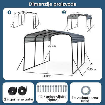 metalna garaža nadstrešnica za auto 440x300 cm