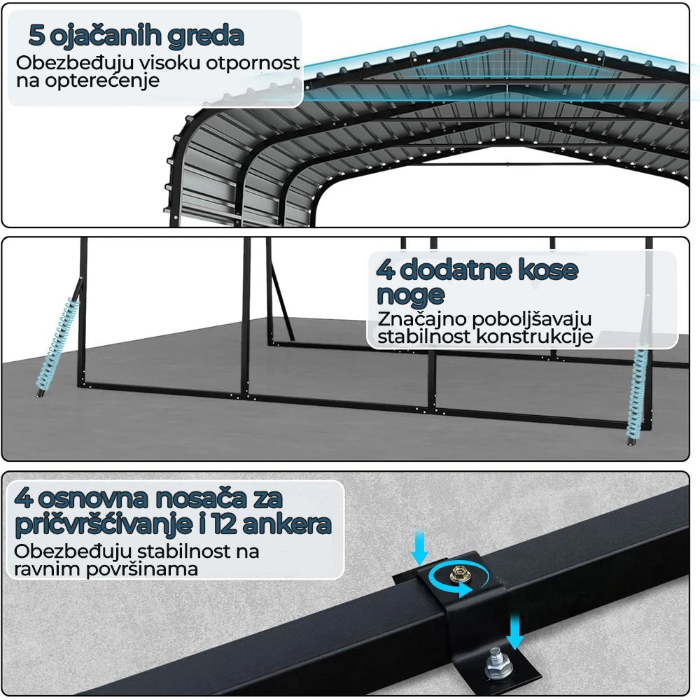metalna garaža nadstrešnica za auto 440x300 cm