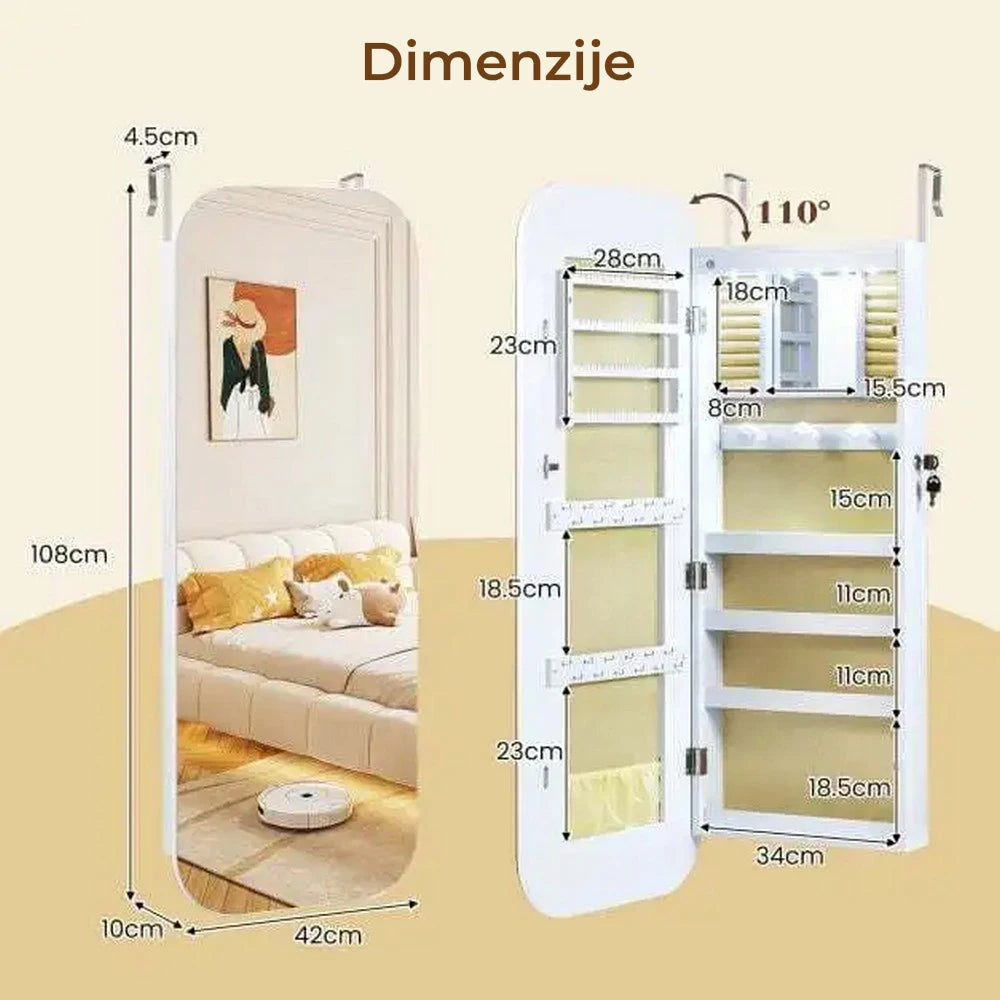 Zidno Ogledalo sa LED Ormarićem za Nakit i Šminku
