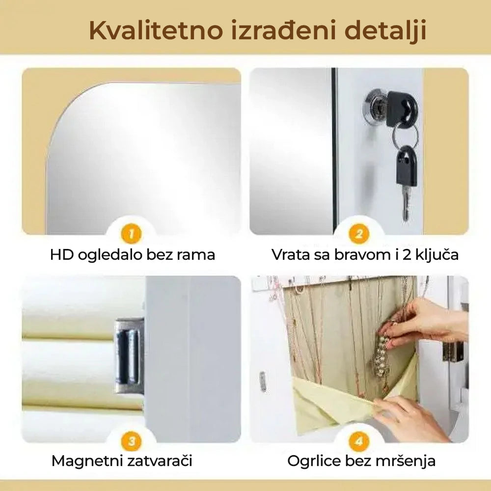 Zidno Ogledalo sa LED Ormarićem za Nakit i Šminku